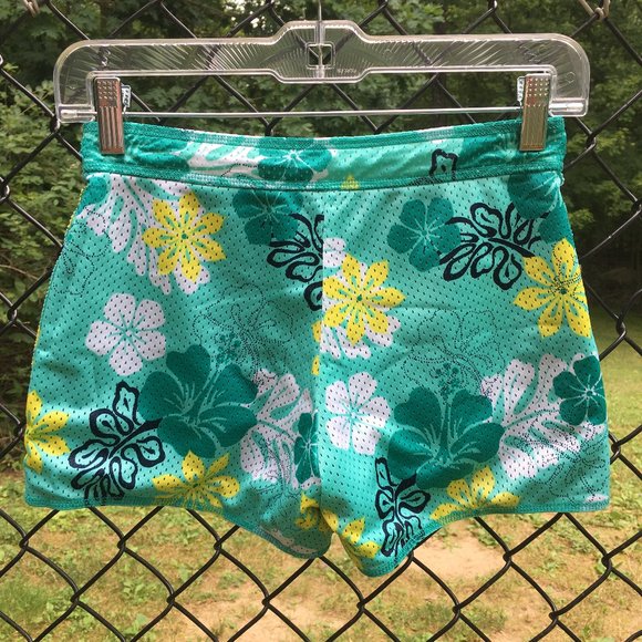 Girl'sTeal Hibiscus Flower Print Reversible Shorts - Picture 4 of 4